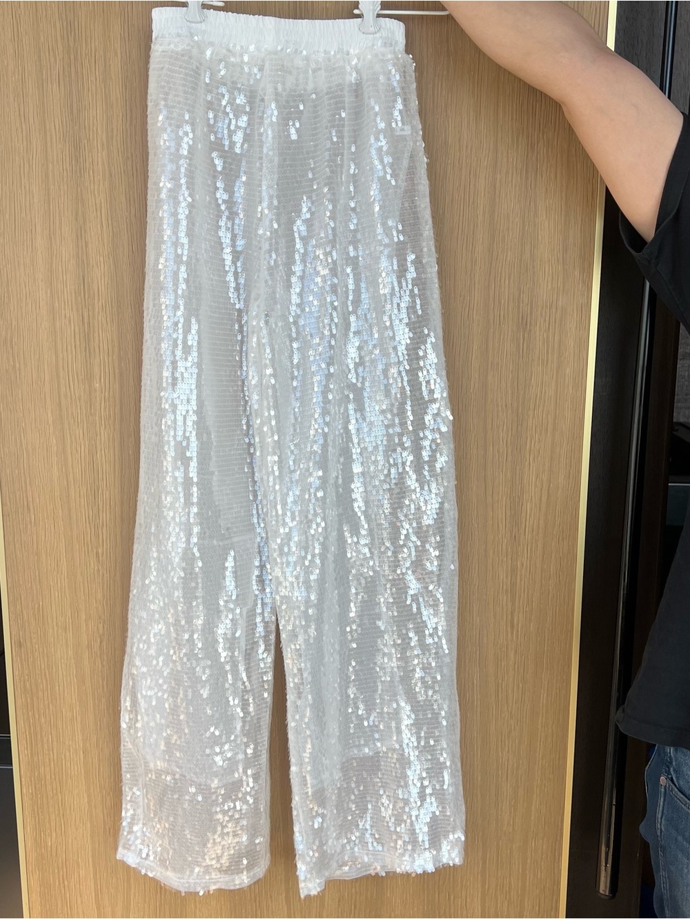 White Sequin Wide-Leg Pants
